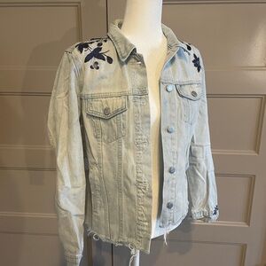 Old Navy Light Blue Denim Jacket with Navy Floral Accents